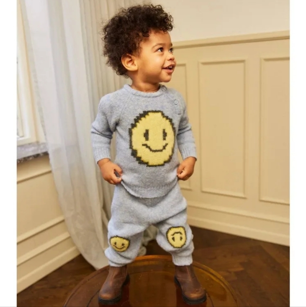 New Molo Blue Knit Pants with Smiley Faces